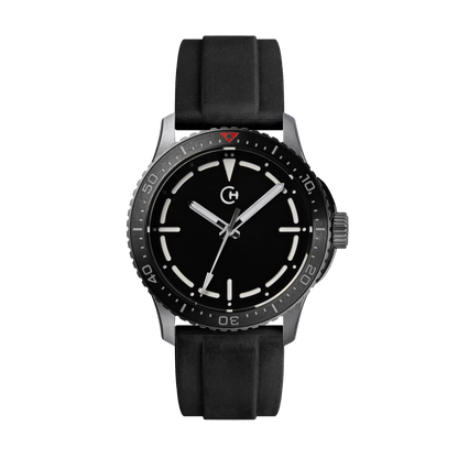 SeaQuest Dive černý gumový řemínek, 22mm, rychloupínací stěžejka, potápěčské hodinky Chronotechna bílý číselník, ocelové pouzdro