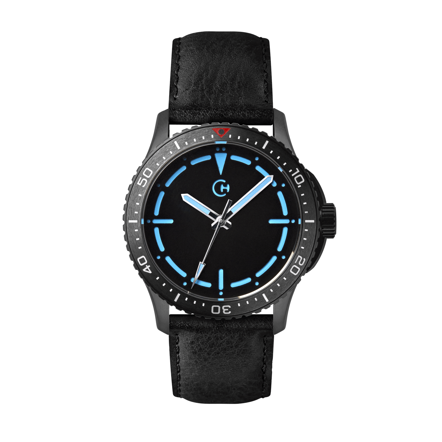SeaQuest Dive černý kožený řemínek, 22mm, rychloupínací stěžejka, potápěčské hodinky Chronotechna modrý číselník, DLC pouzdro