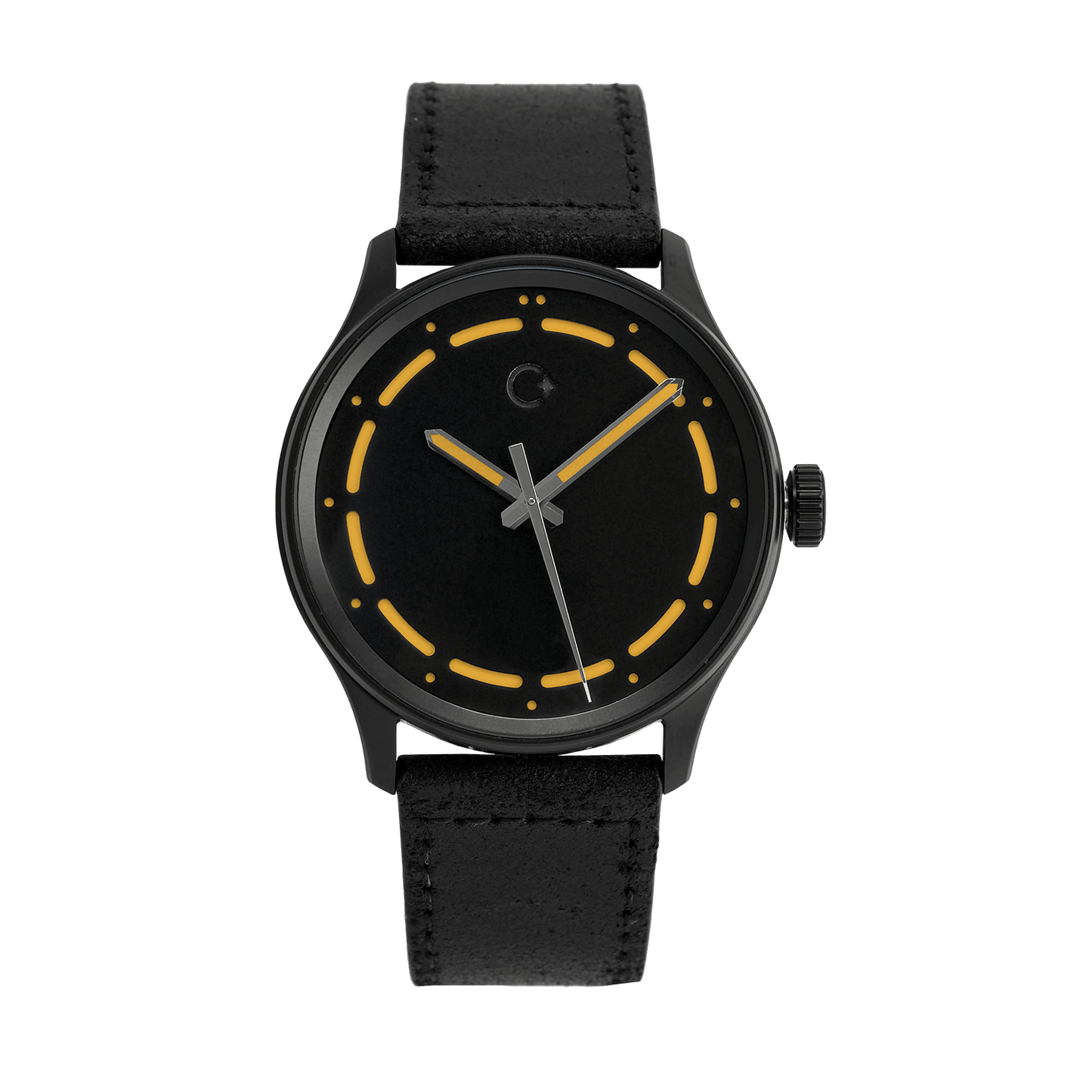 DLC oranžové NanoBlack hodinky od značky Chronotechna, pouzdro 42mm, černý kožený pásek 22mm, rychloupínací stěžejka, vodotěsnost do 100m, Swiss made