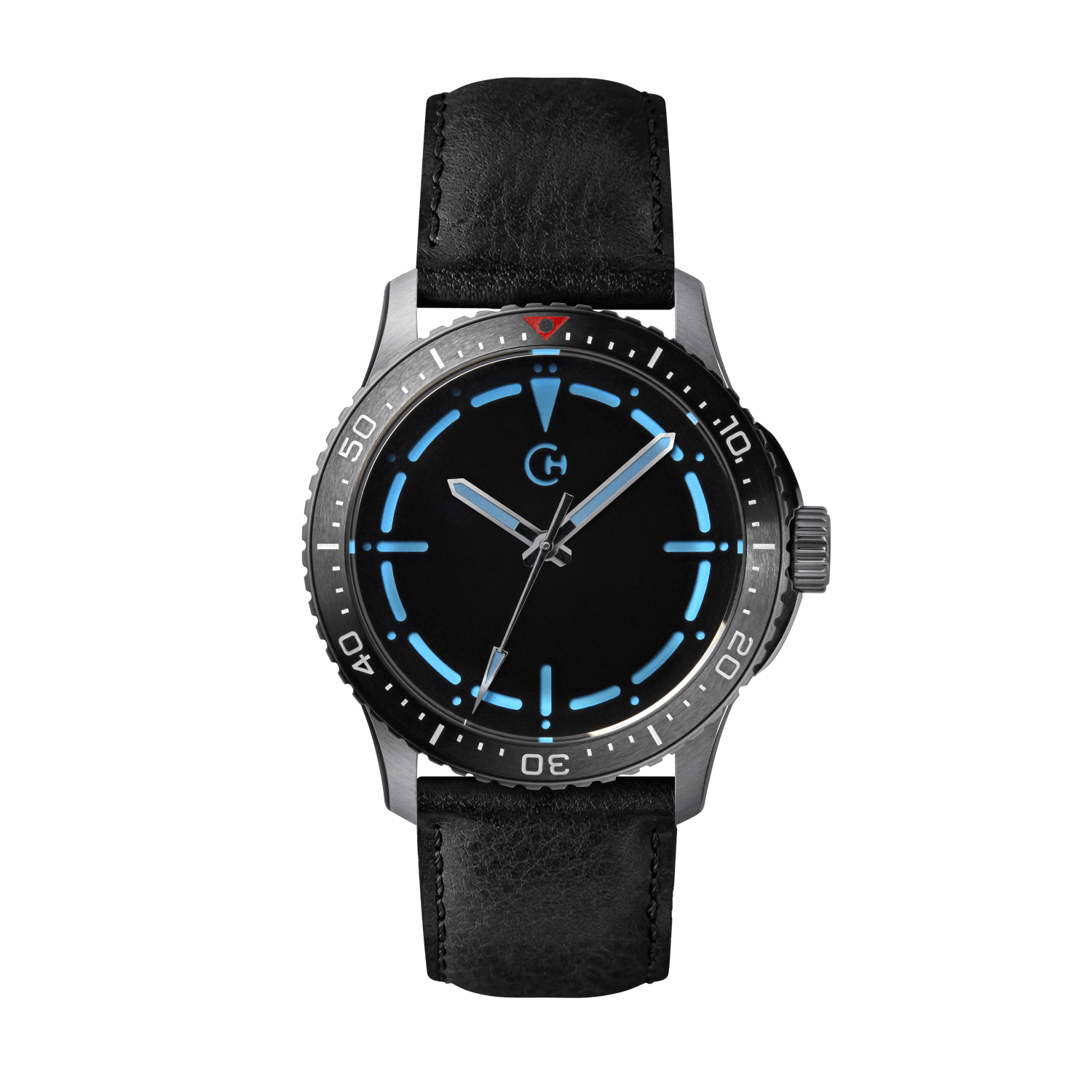 SeaQuest Dive černý kožený řemínek, 22mm, rychloupínací stěžejka, potápěčské hodinky Chronotechna modrý číselník, ocelové pouzdro