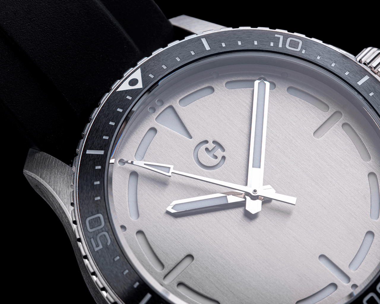 Detail of hand-brushed titanium dial on SeaQuest Dive Nanga Parbat limited edition
