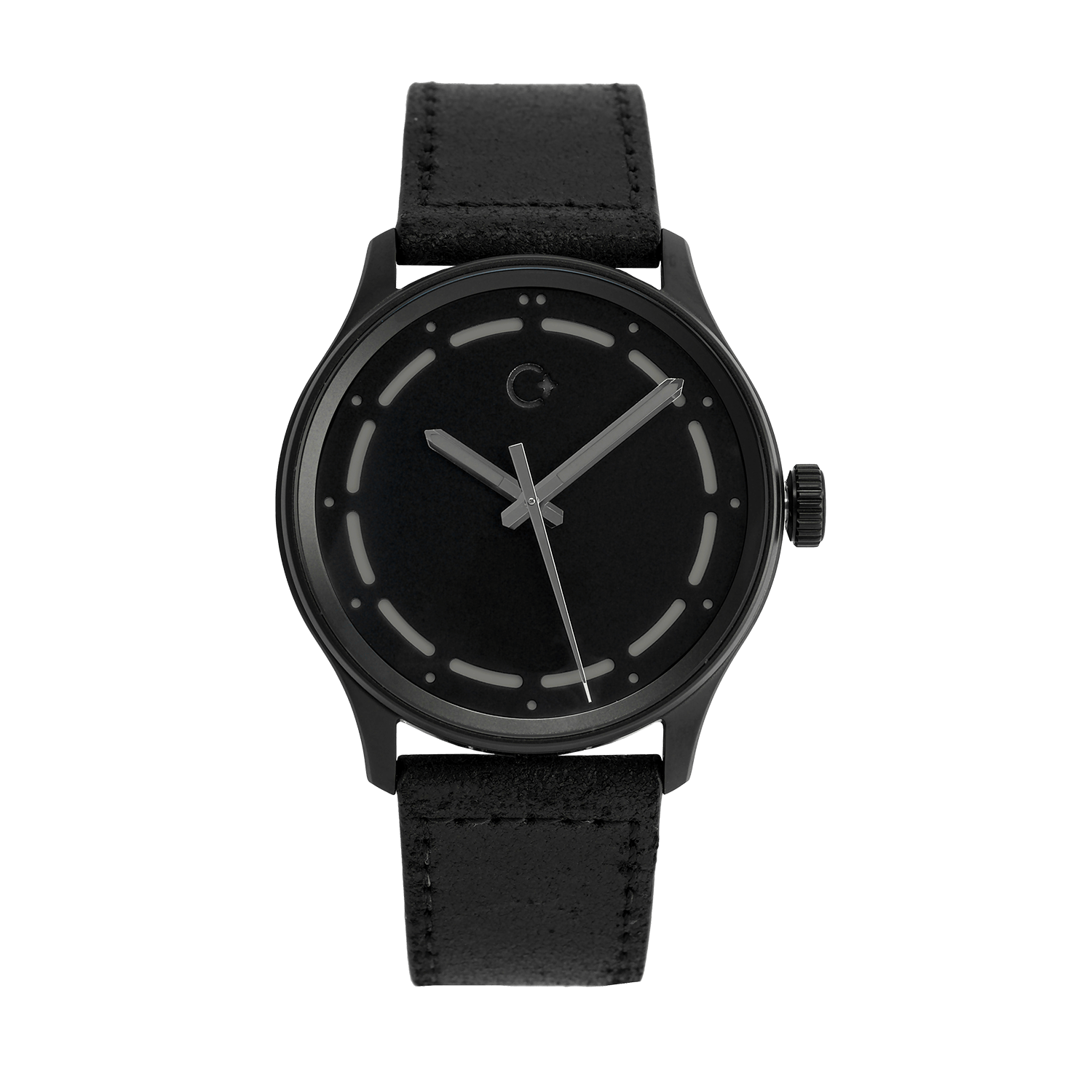 All Black NanoBlack hodinky s černým koženým páskem, 100m vodotěsnost, Sellita SW200-1 strojekt, Chronotechna