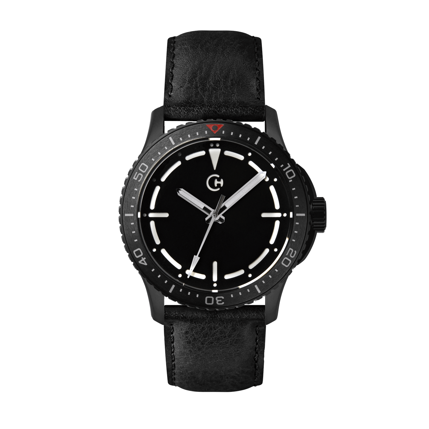 SeaQuest Dive černý kožený řemínek, 22mm, rychloupínací stěžejka, potápěčské hodinky Chronotechna bílý číselník, DLC pouzdro