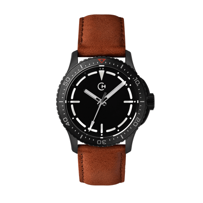 SeaQuest Dive hnědý kožený řemínek, 22mm, rychloupínací stěžejka, potápěčské hodinky Chronotechna bílý číselník, DLC pouzdro