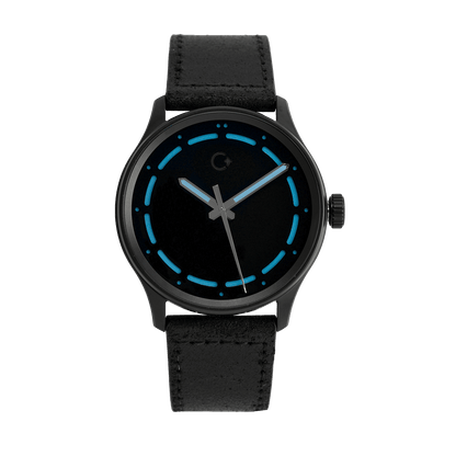 Přesné a odolné hodinky DLC NanoBlack Blue dial with Sellita SW200-1 movement, 100m of waterproofness, durable and accurate watch, super black watch face
