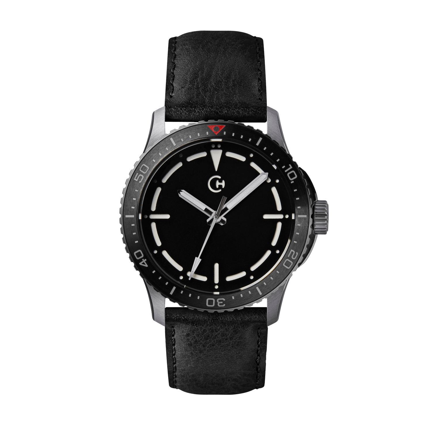 SeaQuest Dive černý kožený řemínek, 22mm, rychloupínací stěžejka, potápěčské hodinky Chronotechna bílý číselník, ocelové pouzdro