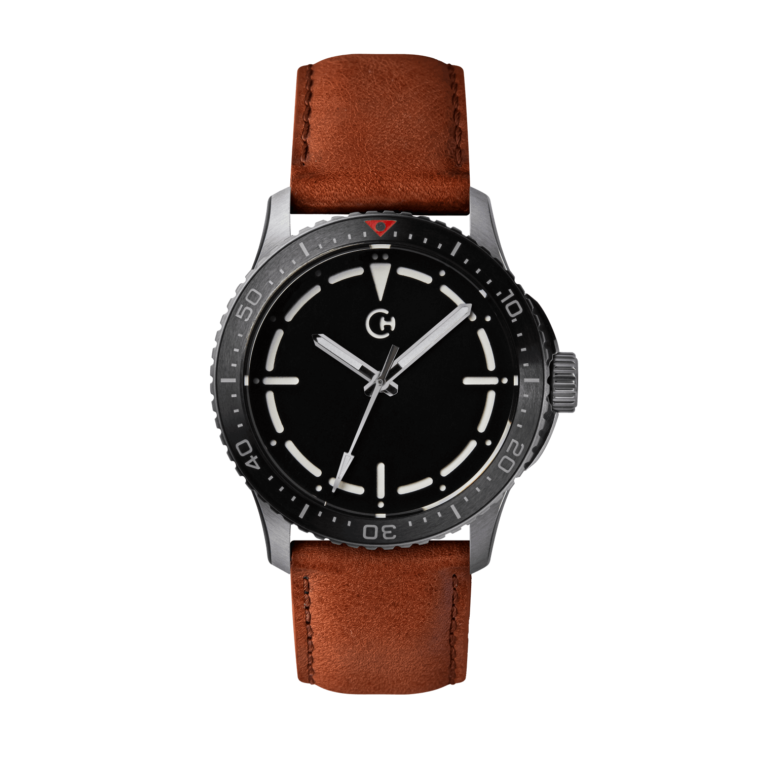 SeaQuest Dive hnědý kožený řemínek, 22mm, rychloupínací stěžejka, potápěčské hodinky Chronotechna bílý číselník, ocelové pouzdro