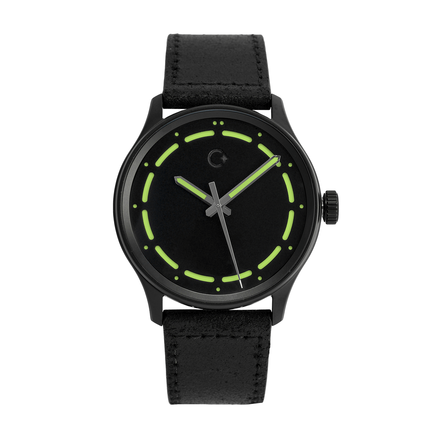 DLC Limetkové NanoBlack od Chronotechna, nejčernější hodinky, přesné a odolné pánské hodinky, černý kožený pásek 