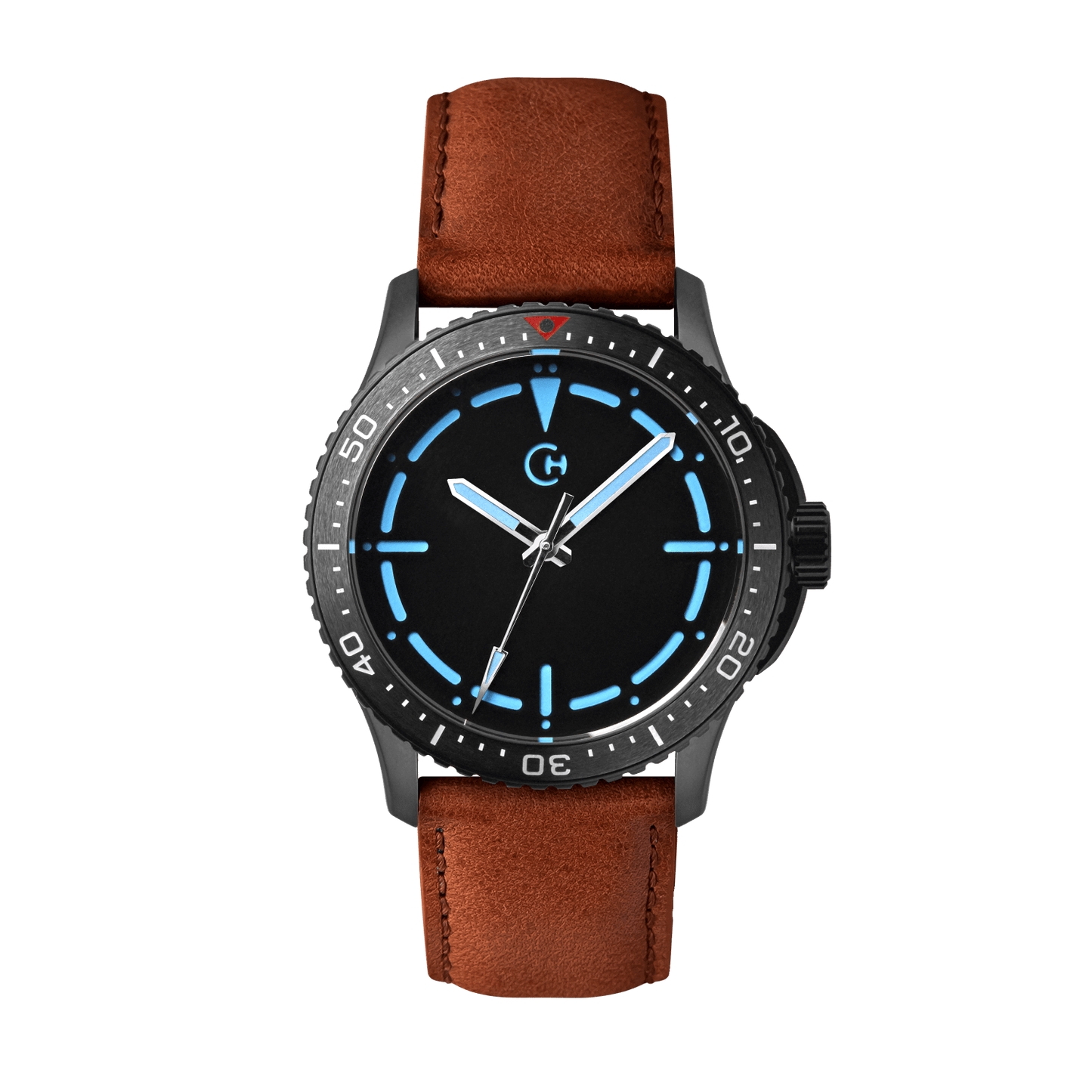 SeaQuest Dive hnědý kožený řemínek, 22mm, rychloupínací stěžejka, potápěčské hodinky Chronotechna modrý číselník, DLC pouzdro