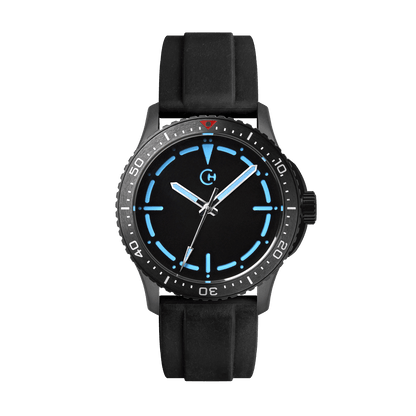 SeaQuest Dive černý gumový řemínek, 22mm, rychloupínací stěžejka, potápěčské hodinky Chronotechna modrý číselník, DLC pouzdro
