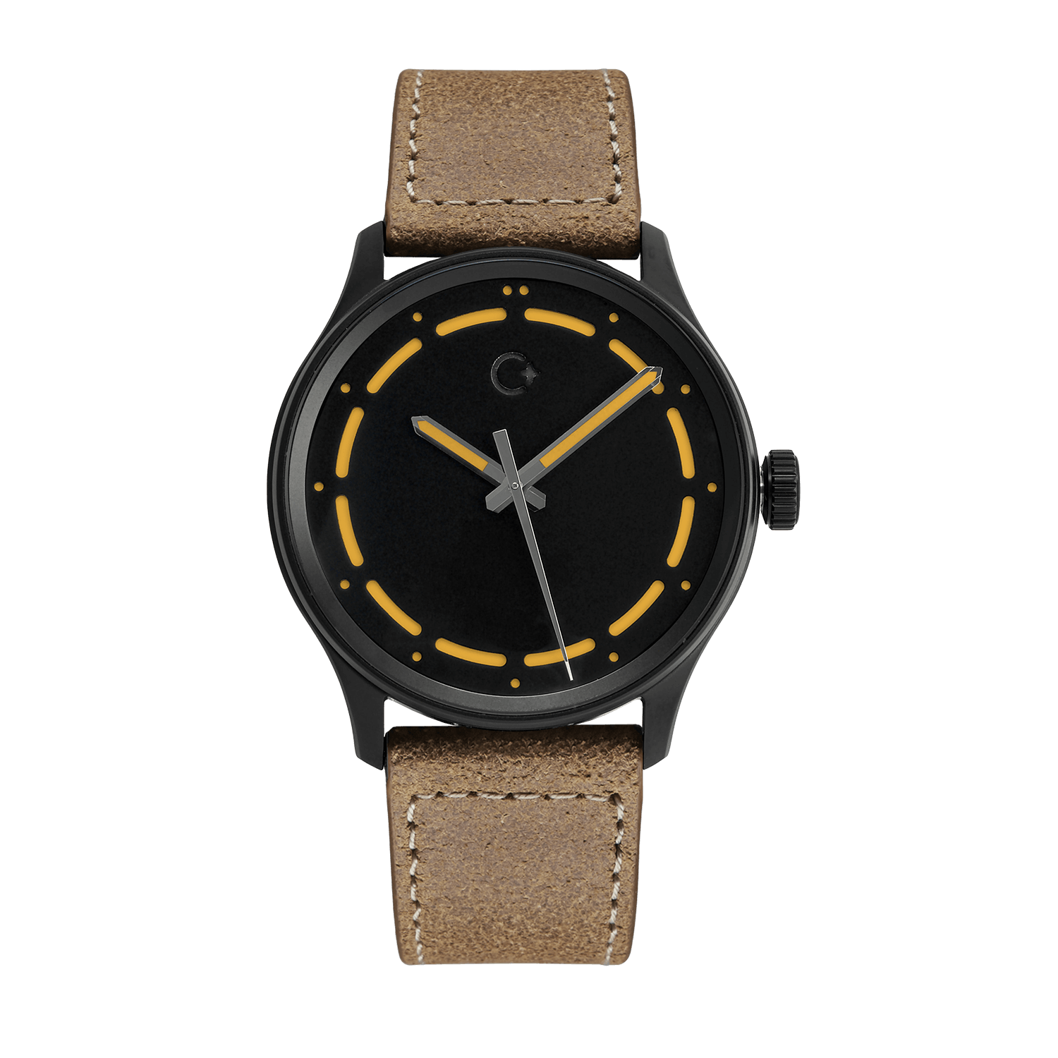 DLC Orange Nanoblack watch from Chronotechna, brown leather strap, 42mm case, Sellita SW200-1 movement, accurate, swiss made