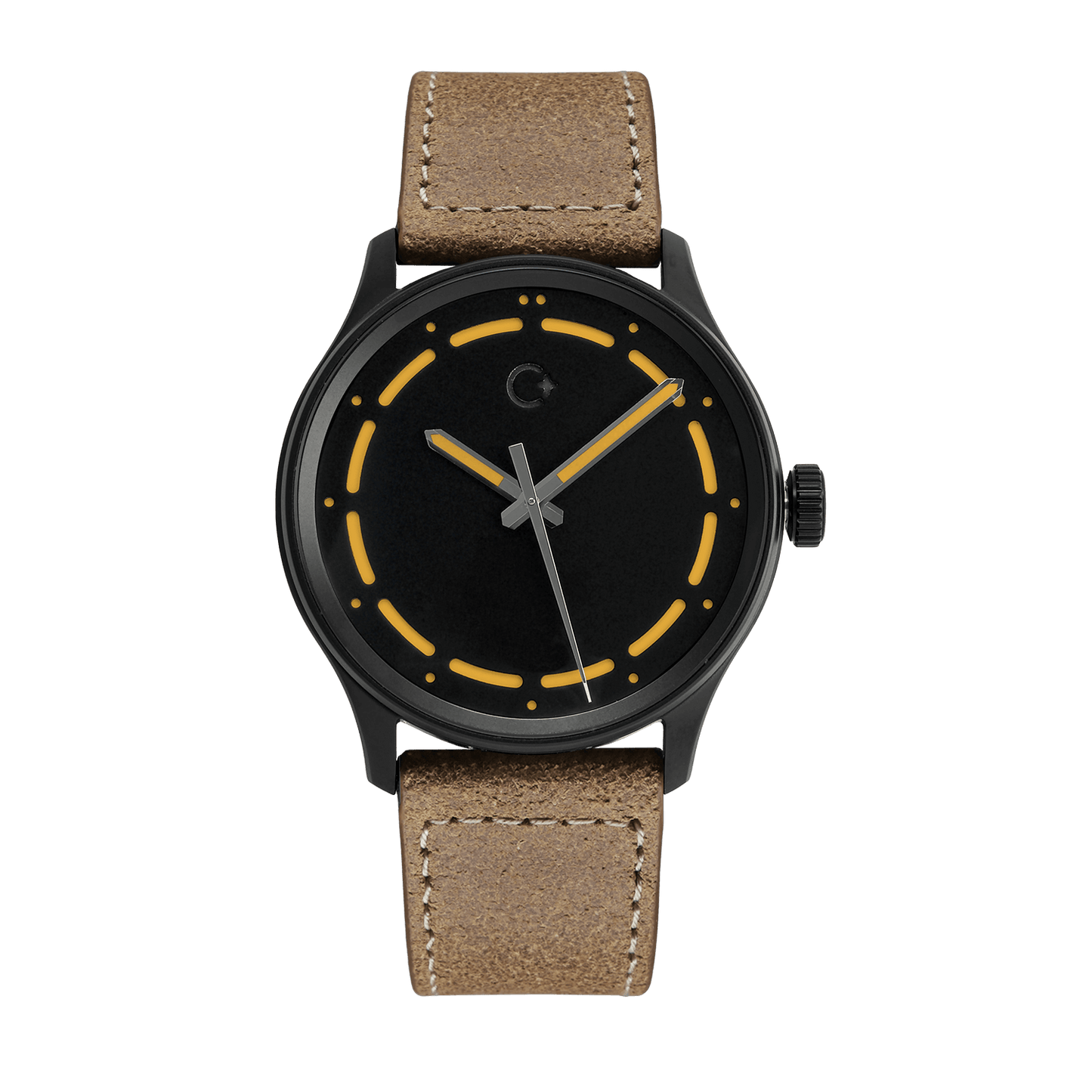 DLC Orange Nanoblack watch from Chronotechna, brown leather strap, 42mm case, Sellita SW200-1 movement, accurate, swiss made