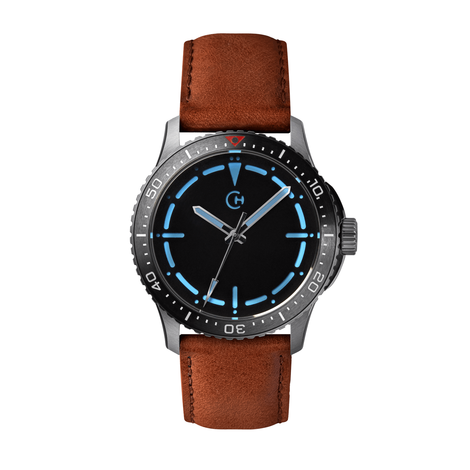 SeaQuest Dive hnědý kožený řemínek, 22mm, rychloupínací stěžejka, potápěčské hodinky Chronotechna modrý číselník, ocelové pouzdro