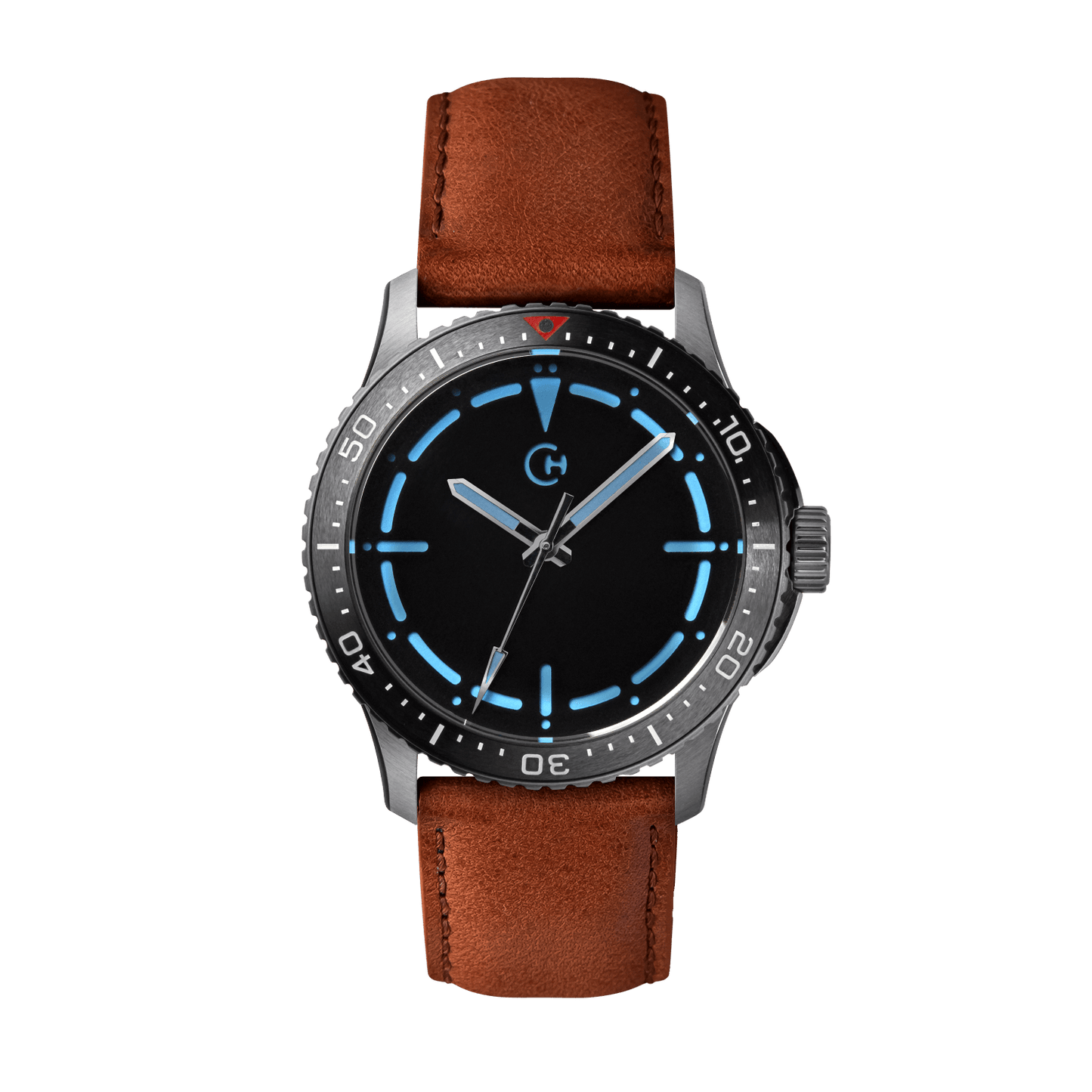 SeaQuest Dive hnědý kožený řemínek, 22mm, rychloupínací stěžejka, potápěčské hodinky Chronotechna modrý číselník, ocelové pouzdro