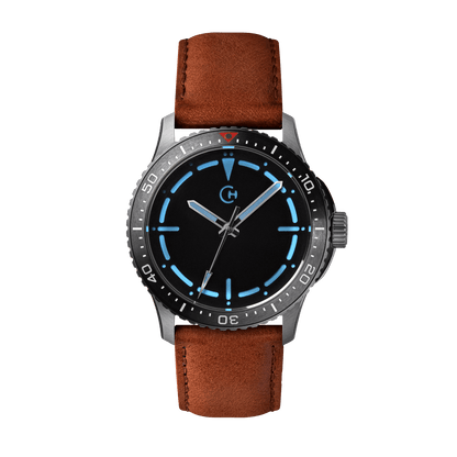 SeaQuest Dive hnědý kožený řemínek, 22mm, rychloupínací stěžejka, potápěčské hodinky Chronotechna modrý číselník, ocelové pouzdro