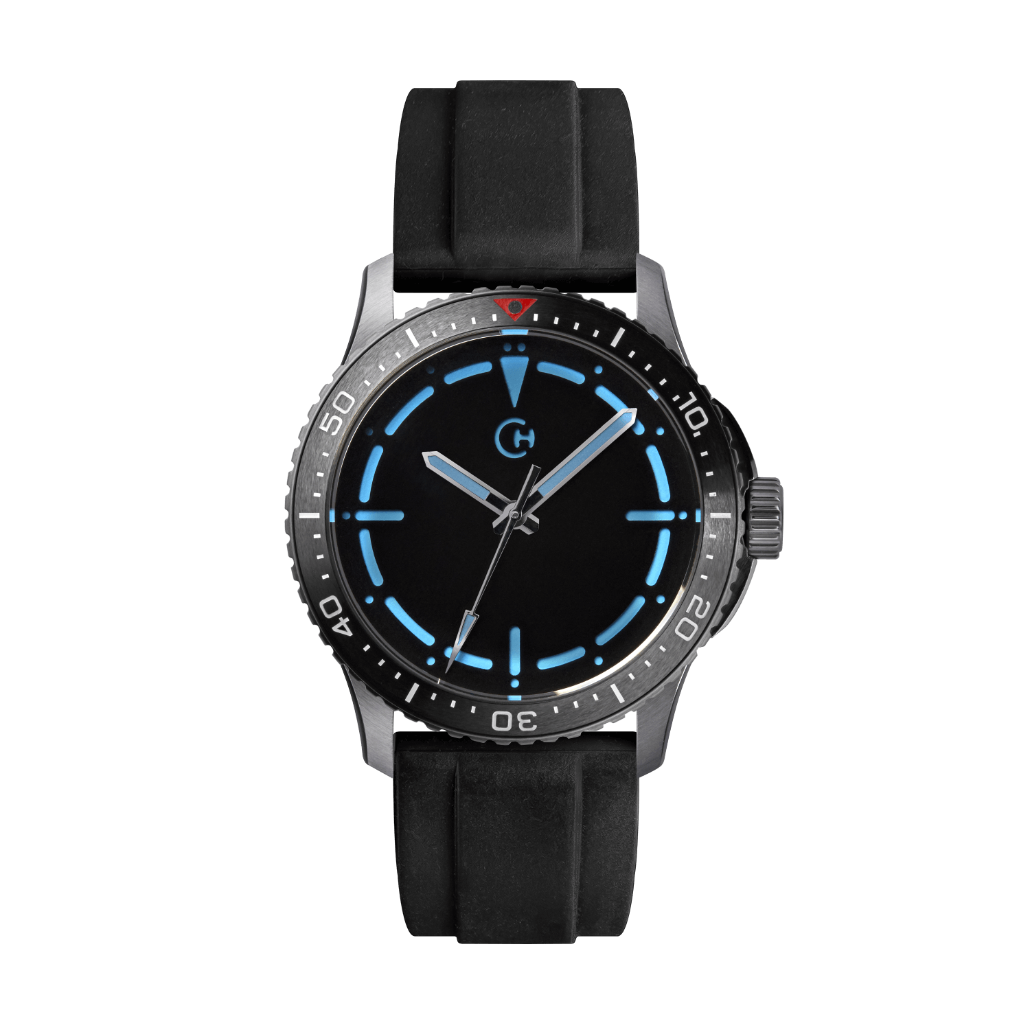 SeaQuest Dive černý gumový řemínek, 22mm, rychloupínací stěžejka, potápěčské hodinky Chronotechna modrý číselník, ocelové pouzdro