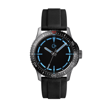 SeaQuest Dive černý gumový řemínek, 22mm, rychloupínací stěžejka, potápěčské hodinky Chronotechna modrý číselník, ocelové pouzdro