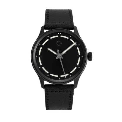 DLC White NanoBlack watch from Chronotechna, 2018, 42mm case, black leather strap 22m, Sellita SW200-1, luminescence, Swiss Made
