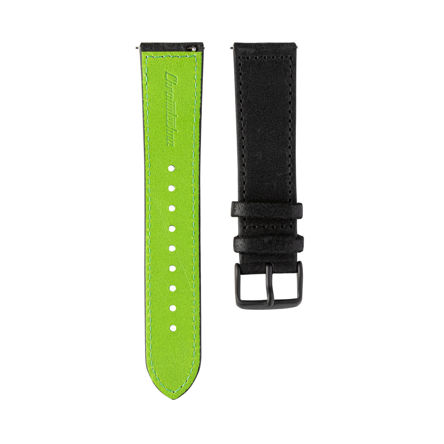 Černý kožený řemínek Chronotechna, zelená spodní vrstva, hodinky NanoBlack, DLC černá spona, 22mm